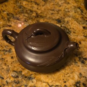 Artisan "Purple Clay" Teapot with Leaf Design